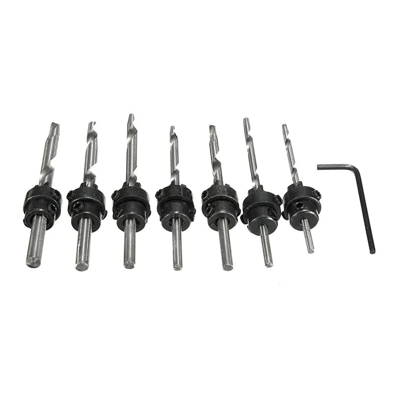7pcs Countersink Drill Bit Set Tapered Stop Collar Wood Hole Screw Kit for Woodworking
7pcs Countersink Drill Bit Set Tapered Stop Collar Wood Hole Screw Kit for Woodworking