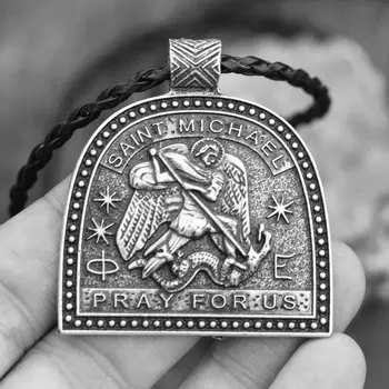 Mens Archangel Necklace Saint Michael Patron Pendant Antique Silver Mediaeval Catholic Jewelry Baptism Gifts 
Mens Archangel Necklace Saint Michael Patron Pendant Antique Silver Mediaeval Catholic Jewelry Baptism Gifts