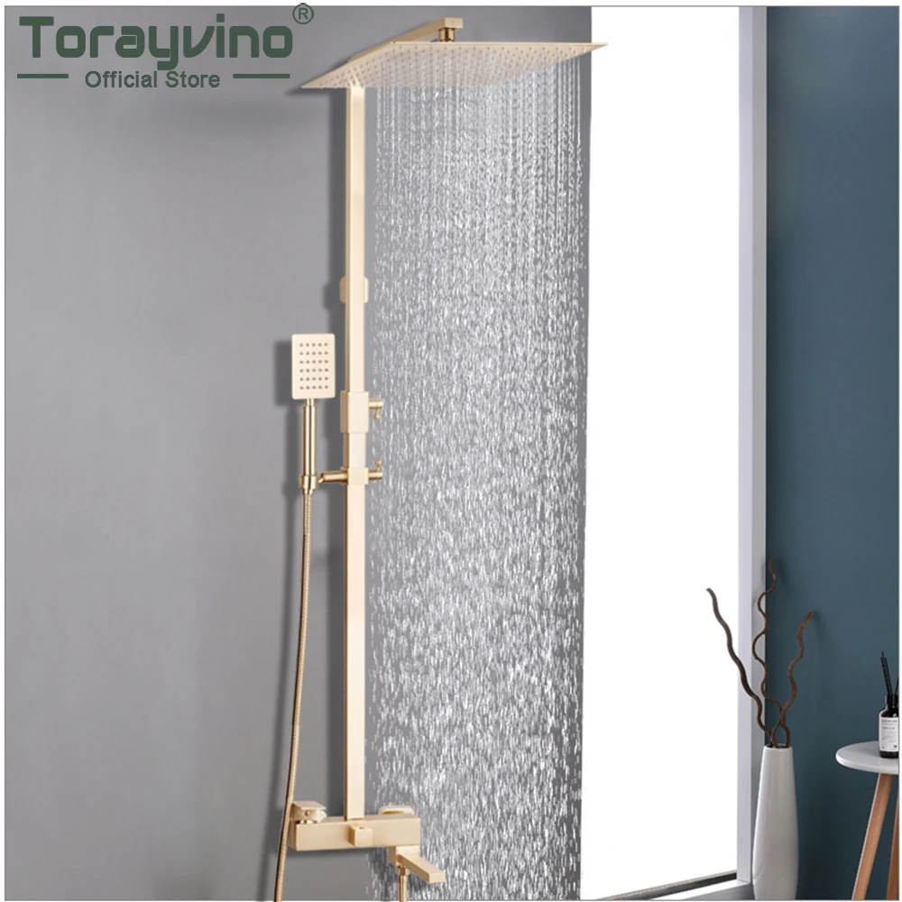 

Torayvino Bathroom Shower Faucet Set Wall Mounted Shower System Rainfall Square Shower Head Faucets Mixer Water Tap Combo Kit