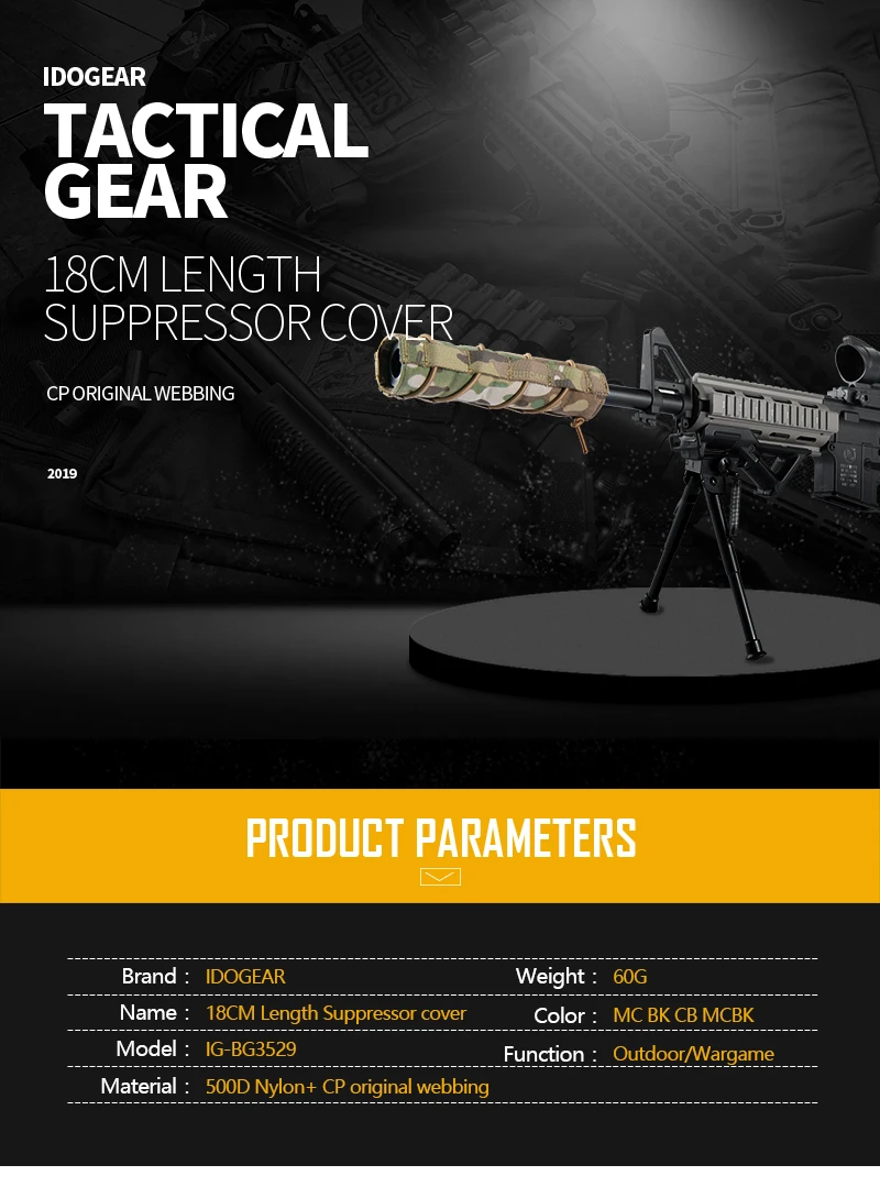 Details about   IDOGEAR Tactical Rifle Suppressor Cover 18cm/7" Military Silencer Covers Muffler 