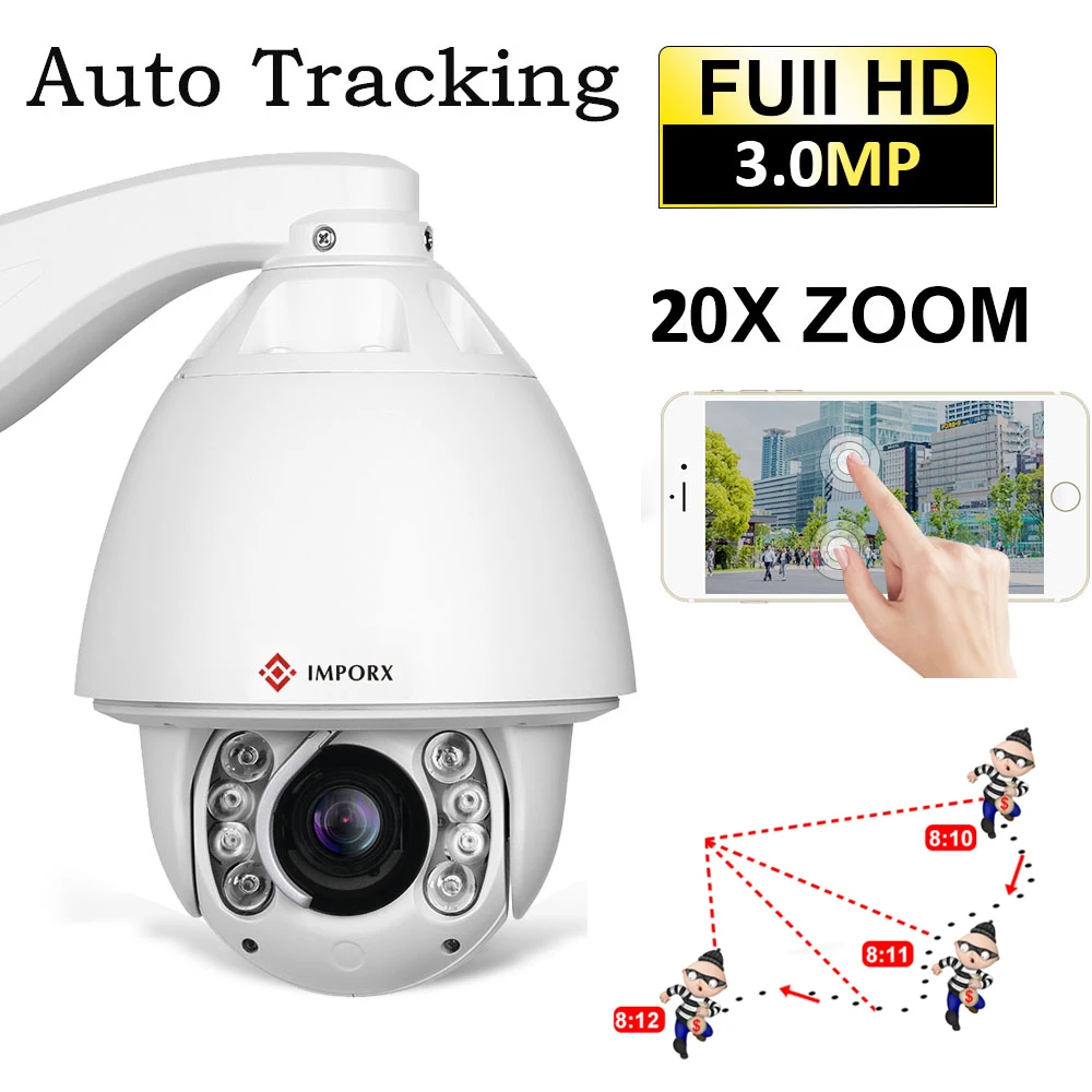 

IMPORX 3MP H.265 PTZ IP Camera Starlight 20X Optical Zoom IR500m Motion Detection Onvif P2P POE Humanoid Auto Tracking IP Camera