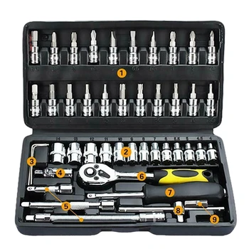 46Pcs Car Auto Automobile Motorcycle Repair Tool Ratchet Wrench Drive Socket Set with Plastic Toolbox Storage Case
46Pcs Car Auto Automobile Motorcycle Repair Tool Ratchet Wrench Drive Socket Set with Plastic Toolbox Storage Case
