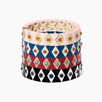 Enameled Tile Stretch Evil Eyes Bracelet Rhombus Strip Friendship Bangle Stacking Elastic Pulseras Jewelry Gift for Women
Enameled Tile Stretch Evil Eyes Bracelet Rhombus Strip Friendship Bangle Stacking Elastic Pulseras Jewelry Gift for Women