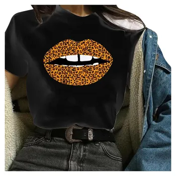 Women T Shirt Sexy Lips Printed Short Sleeve T Shirt Ladies Casual Round Neck Black Tee Tops Fashion clothing female l0616 
Women T Shirt Sexy Lips Printed Short Sleeve T Shirt Ladies Casual Round Neck Black Tee Tops Fashion clothing female l0616