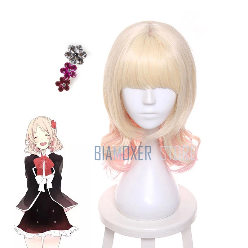 

Biamoxer 45cm Diabolik Lovers Yui Komori Cosplay Wigs Blonde Mixed pink Synthetic Hair Perucas Cosplay Wig necklace headwear