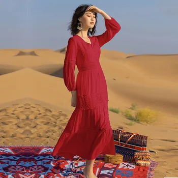 Abaroker Woman Dress Hollow Embroidery Bohemian Beach Leisure Seaside Vacation White Red Dress Autumn Winter 2020 New
Abaroker Woman Dress Hollow Embroidery Bohemian Beach Leisure Seaside Vacation White Red Dress Autumn Winter 2020 New