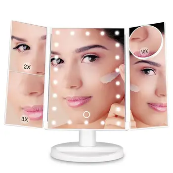 

LED Makeup Mirror with 22 LED Beads 1x/2x/3x/10x Magnification Tri-fold 180° Adjustable Touch Controlled Vanity Mirror