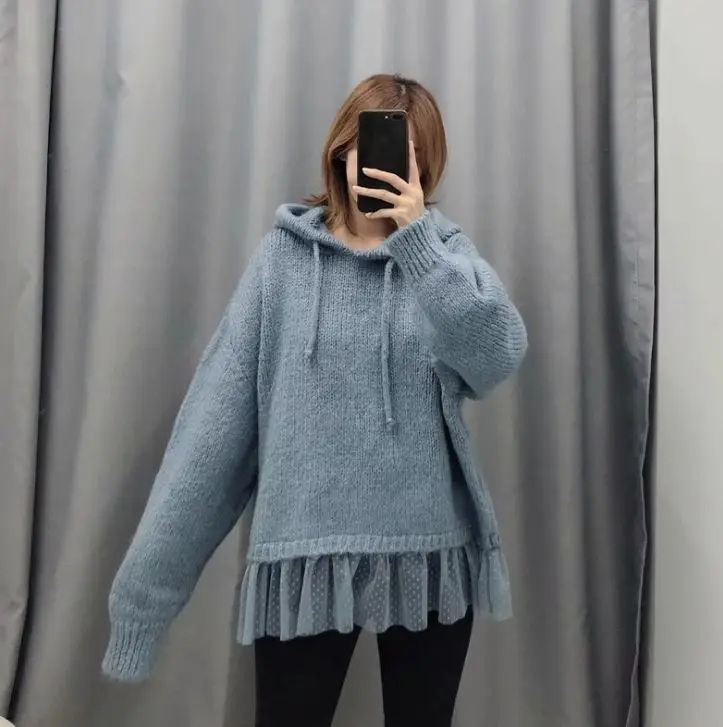 HCBLESS женский свитер зима 2019 новый стиль подол сетка вышивка большой размер