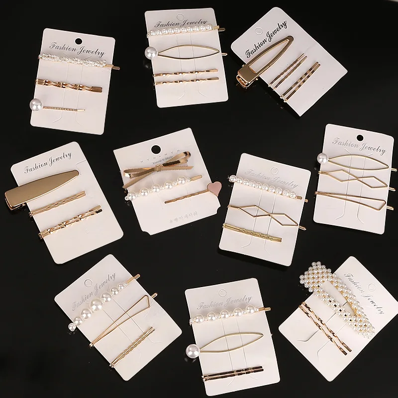 Fashion 1Set Woman Pearl Hairpins Alloy Barrettes Geometric Gold Hair Clip Sweet Headwear Barrettes Headband Hair Accessories