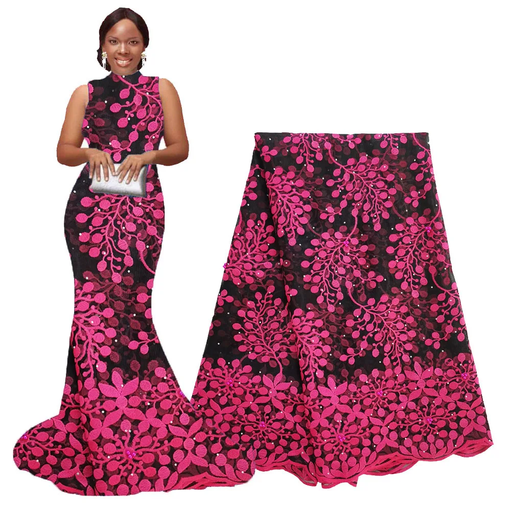 african-lace-fabric-rose red