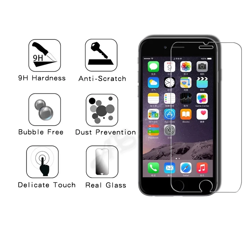 Защитное стекло закаленное 9H для iphone X/XS/11 Pro/Max/XR/7/8/7/8/6s Plus/X/11 Pro|screen film|glass 2iphone 5 tempered