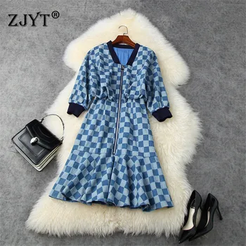 High Street Fashion Women Autumn 2020 New Female Vestidos Lantern Sleeve Plaid Vintage Front Zipper Denim Dress Casual Vestidos
High Street Fashion Women Autumn 2020 New Female Vestidos Lantern Sleeve Plaid Vintage Front Zipper Denim Dress Casual Vestidos
