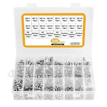 520pcs Bolts M3 M4 M5 M6 Hardware Multifunctional 304 Stainless Steel Home Hex Socket Screws Set Nuts Washer Fasteners Head Cap
520pcs Bolts M3 M4 M5 M6 Hardware Multifunctional 304 Stainless Steel Home Hex Socket Screws Set Nuts Washer Fasteners Head Cap