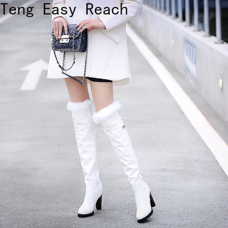 

Spring Thigh High Boots Platform Winter Boots Women Over The Knee Boots Suede Long Boots High Heels Fur Plush Wedge Shoes Woman
