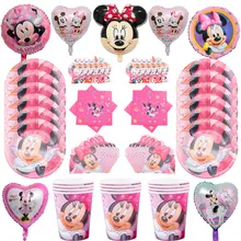 Fontes de festa de aniversário das crianças dos desenhos animados minnie tema conjunto de vestido de aniversário do bebê natal suprimentos(China)