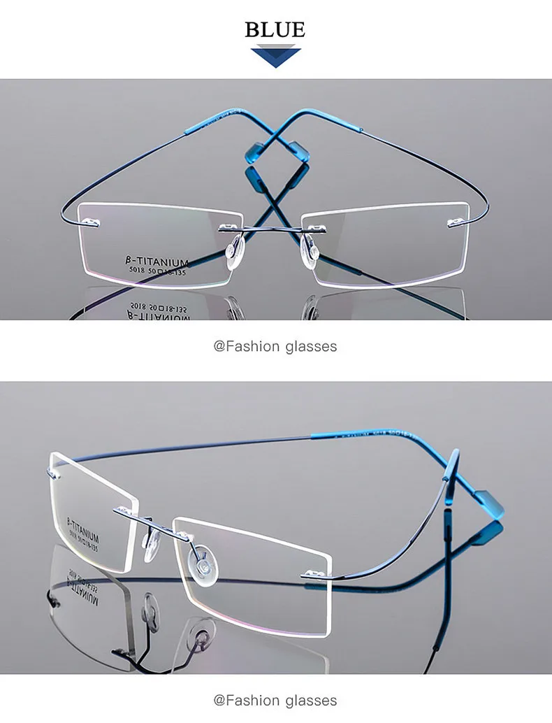 5Z18 Tytanowe Lekkie okulary korekcyjne bezramkowe Elastyczne zauszniki z pamięcią -0,5 -1 -1,5 -2 -2,5 -3 -4 -5 15 H5630a828deb04108a58ac26f84eb951fa