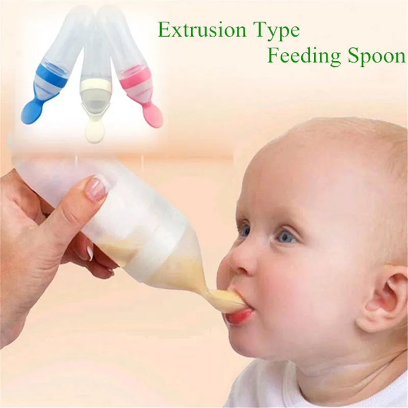 

90ml Infant Silica Gel Feeding Bottle With Spoon Food Supplement Rice Cereal Transparent Bottle Spoon Juice Feeding Bottle J0228