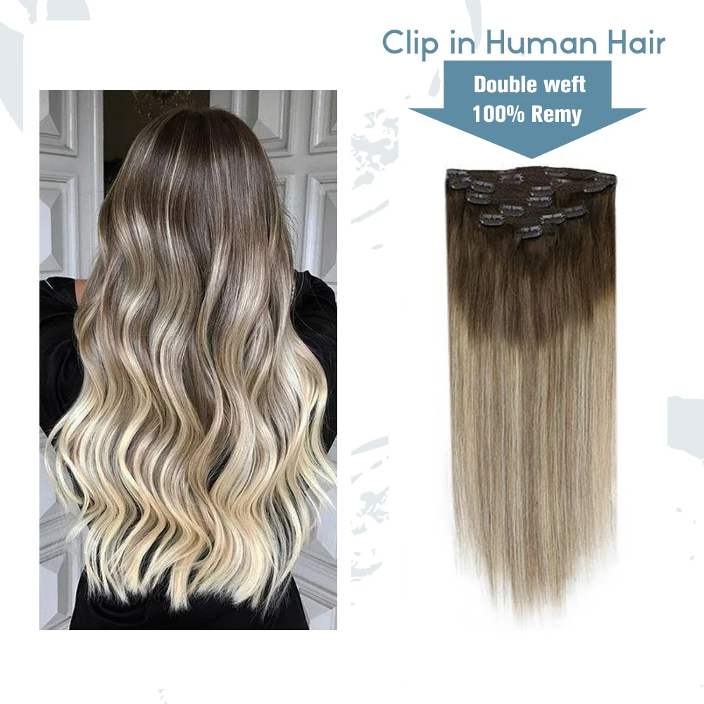 VeSunny Double Weft Clip in Hair Extensions Real Human Hair 7pcs 120gr Clip on Balayage Brown Ombre Blonde Highlights #4/14/60
VeSunny Double Weft Clip in Hair Extensions Real Human Hair 7pcs 120gr Clip on Balayage Brown Ombre Blonde Highlights #4/14/60