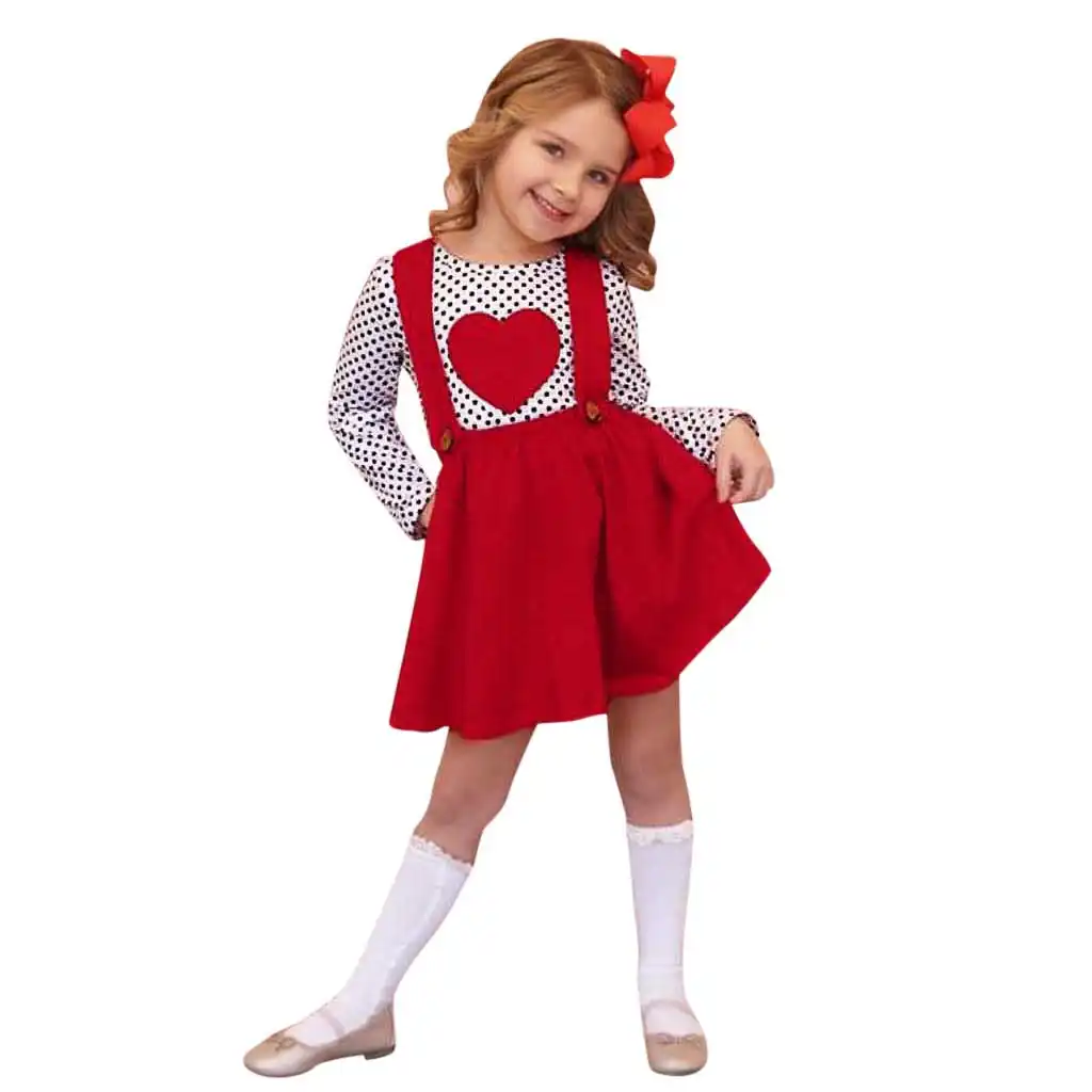 toddler kids baby girl clothes my 1st valentine dot heart-shaped
