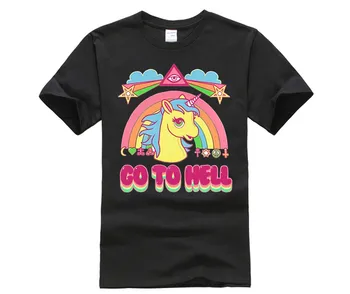 

quality fashion short sleeve men tshirt Cheap Tees Casual Men Crew Neck Short Sleeve Rainbow Unicorn Go To Hell Cartoon