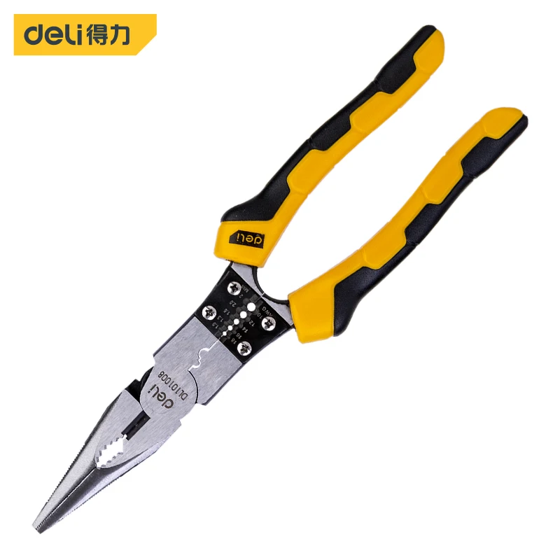 

Deli Multifunction Electrician Cable Wire Cutter Plier 9" Long Nose Plier Cutting Cr-V Nippers Stripping Crimpping Hand Tools