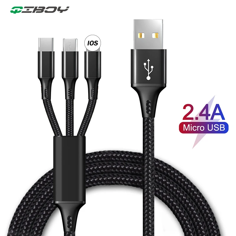 3in1 USB Type C Micro USB Cable Type-C For iPhone 6s Samsung S8 Charger Cable 2.4A Fast Charging USB C Cable Mobile Phone Cables
3in1 USB Type C Micro USB Cable Type-C For iPhone 6s Samsung S8 Charger Cable 2.4A Fast Charging USB C Cable Mobile Phone Cables