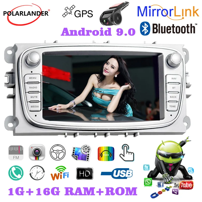 Двойной разъем Android для Ford/Focus/S-Max/Mondeo 9/GalaxyC-Max iOS Airplay FM Mirror Link F7800S серебристый
