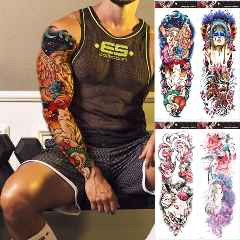 FULL SLEEVE ARM TEMPORARY TATTOO REALISTIC FOX UNICRON MENS WOMENS | Красота и здоровье