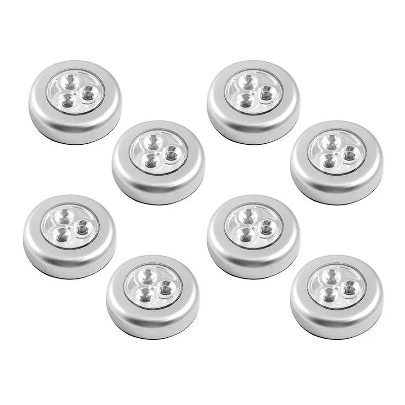 8 x self-stick N click 3 LED light battery operated push on/off touch lights