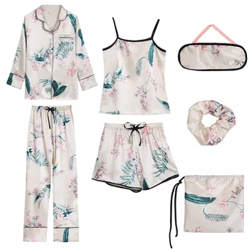 Pajamas SET Print Flower Women Satin 7PCS Sleepwear Four Seasons Casual Sleep Set 7PCS Shirt&pant New SEXY V-neck Pijamas Suit
Pajamas SET Print Flower Women Satin 7PCS Sleepwear Four Seasons Casual Sleep Set 7PCS Shirt&pant New SEXY V-neck Pijamas Suit