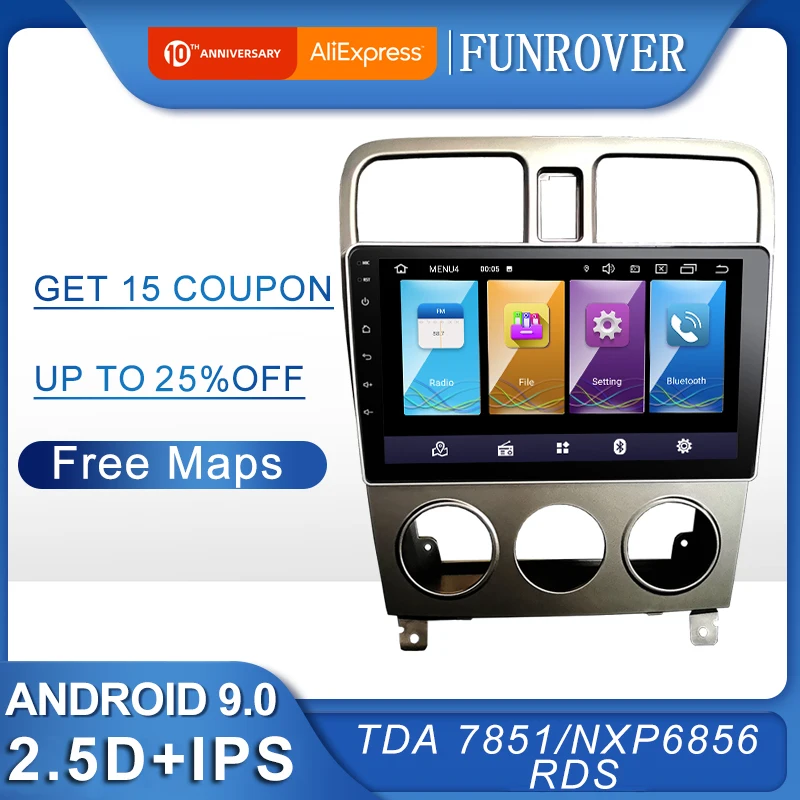 Funrover IPS+2.5D Android 9.0 Car autoradio radio multimedia Player For Subaru Forester 2004-2009 gps Navi 9" 2 din DSP no dvd
