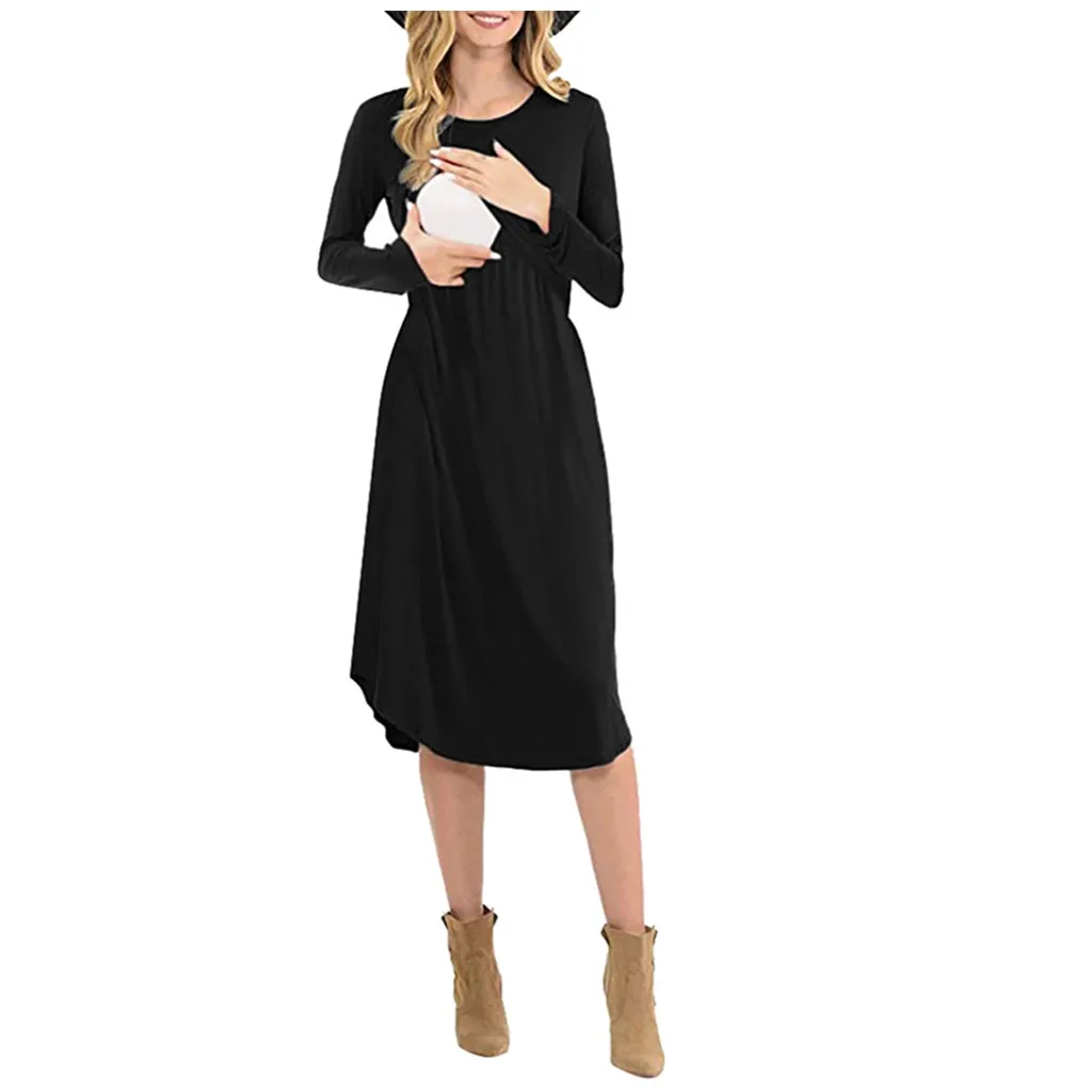 Nursing pregnancy dress 2019 Autumn Maternity Casual Long Sleeve Solid Sleepwear Dress For Breastfeeding zwangerschaps kleding 
Nursing pregnancy dress 2019 Autumn Maternity Casual Long Sleeve Solid Sleepwear Dress For Breastfeeding zwangerschaps kleding