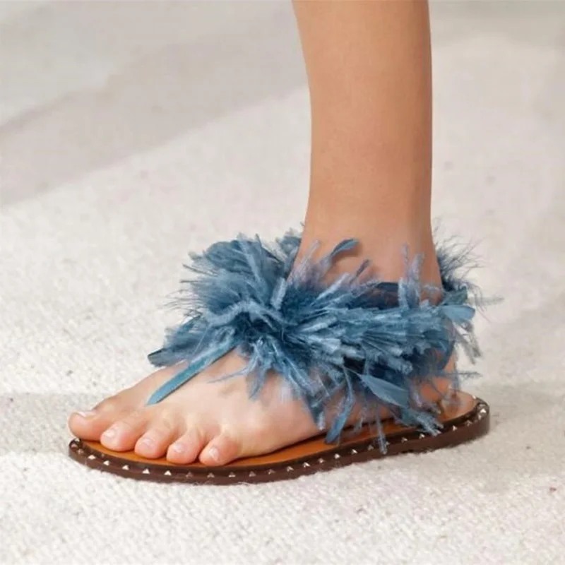 Sexy Blue Feather Flat Clip Toe Sandals Bohemia Studded Rubber Sole Womens Flip Flops Summer Gladiator Sandals Women
Sexy Blue Feather Flat Clip Toe Sandals Bohemia Studded Rubber Sole Womens Flip Flops Summer Gladiator Sandals Women