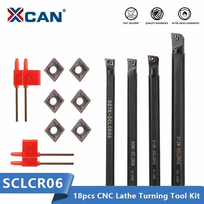 XCAN SCLCR06 Lathe Boring Bar Turning Tool Holder 4pcs 7/8/10/12mm with 10pcs CCMT 0602 Carbide Insert for Lathe Turning Machine
XCAN SCLCR06 Lathe Boring Bar Turning Tool Holder 4pcs 7/8/10/12mm with 10pcs CCMT 0602 Carbide Insert for Lathe Turning Machine