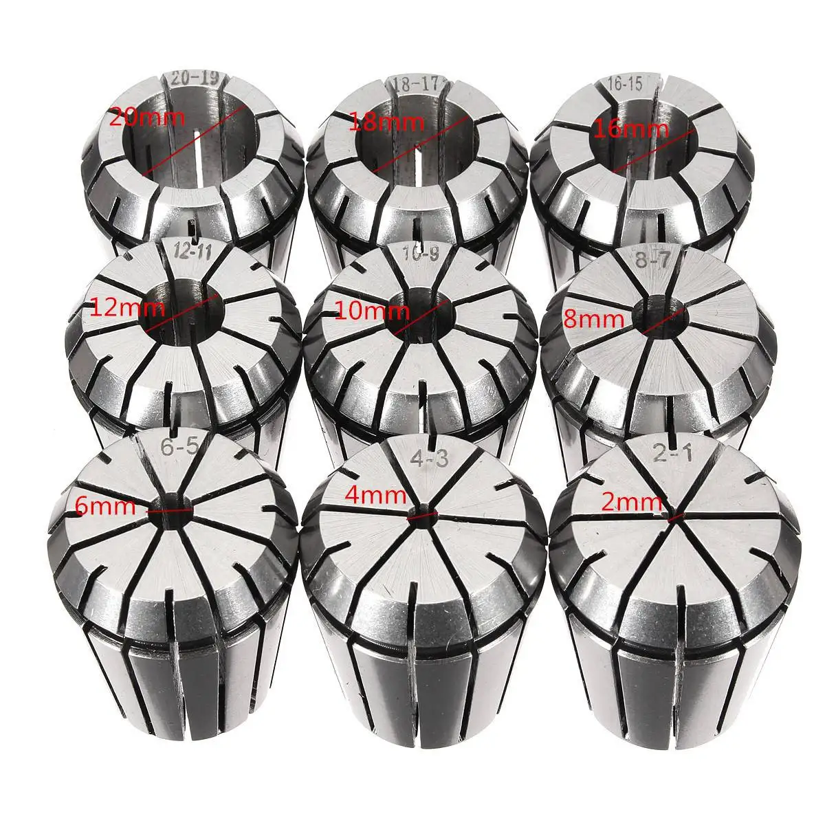 WOLIKE 9Pcs ER32 Precision Spring Collet 2/4/6/8/10/12/16/18/20mm Workholding Tools Tool Holder
WOLIKE 9Pcs ER32 Precision Spring Collet 2/4/6/8/10/12/16/18/20mm Workholding Tools Tool Holder