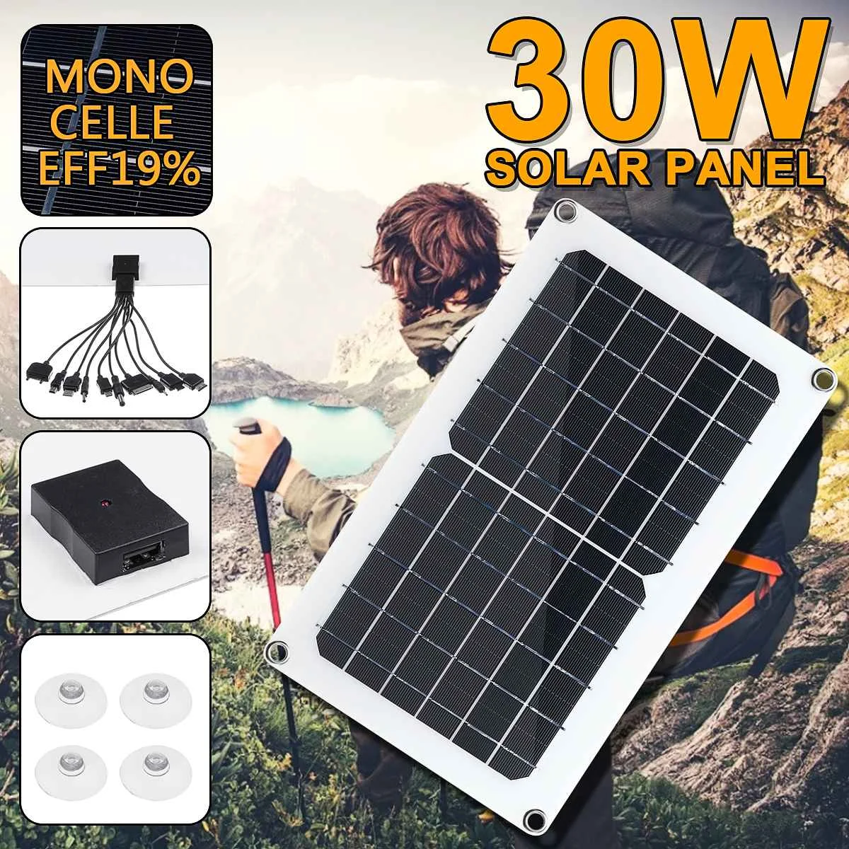 Solar Panel 30W 5V Solar Cell USB Monocrystalline 2A Solar charger Output Outdoor Camping Working with One to Ten Data Cable
Solar Panel 30W 5V Solar Cell USB Monocrystalline 2A Solar charger Output Outdoor Camping Working with One to Ten Data Cable