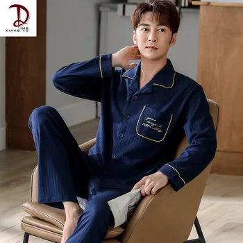 Spring and Autumn Long Sleeve Trousers Pajamas Men's Polyester Cotton Homewear Loose plus Size Winter Pajamas Two-Piece Suit 
Spring and Autumn Long Sleeve Trousers Pajamas Men's Polyester Cotton Homewear Loose plus Size Winter Pajamas Two-Piece Suit