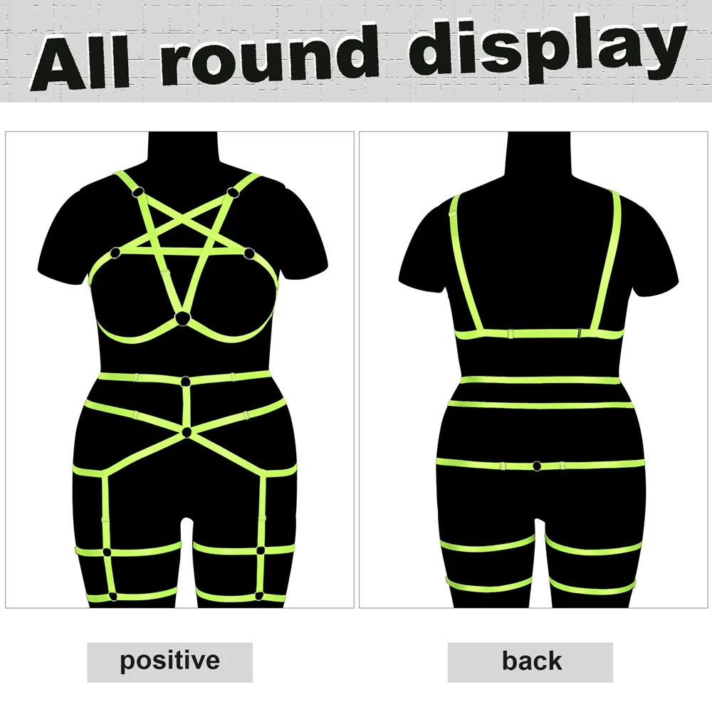 

Bondage Pentagram Harness For Plump Women's Plus Size Stocking Gothic Fetish Lingerie Waistband Garters Suspender Belt Rave Set