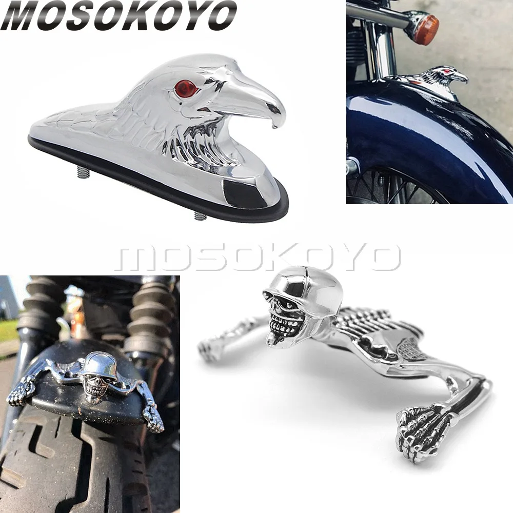 

Universal Motorcycle Eagle Head Skeleton Skull Front Fender Frames Ornament Statue for Harley Honda Mudguard Decoration Custom