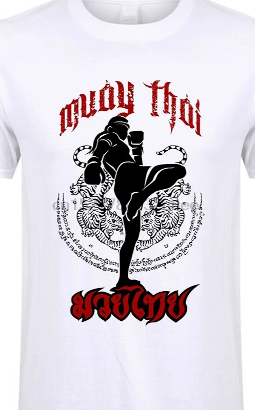 Футболки Muay Thai Kick тайское боевое искусство логотип значок Мужская хлопковая