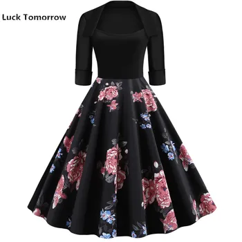 Floral Print High Waist Vintage Dress Women 2019 Autumn Winter Rockabilly Black Patchwork A-Line Office Party Dresses Robe femme
Floral Print High Waist Vintage Dress Women 2019 Autumn Winter Rockabilly Black Patchwork A-Line Office Party Dresses Robe femme