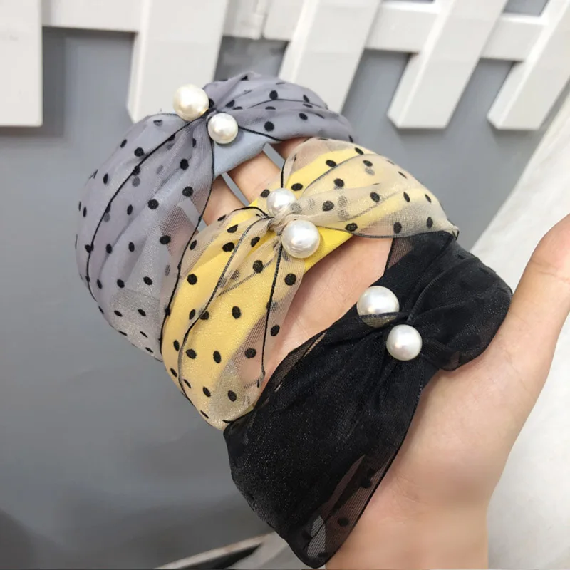 

Fashion Head Jewelry Women Hairbands Pearl Dot Headwear Cloth Cross Girls Boutique Headdress Sweet Hair Accessories