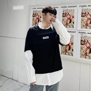 Male Streetstyle Hip Hop Black White Tees Shirts Men Fake 2 Pieces Splice Casual Shirt Style Collar Long Sleeve T-shirts
Male Streetstyle Hip Hop Black White Tees Shirts Men Fake 2 Pieces Splice Casual Shirt Style Collar Long Sleeve T-shirts