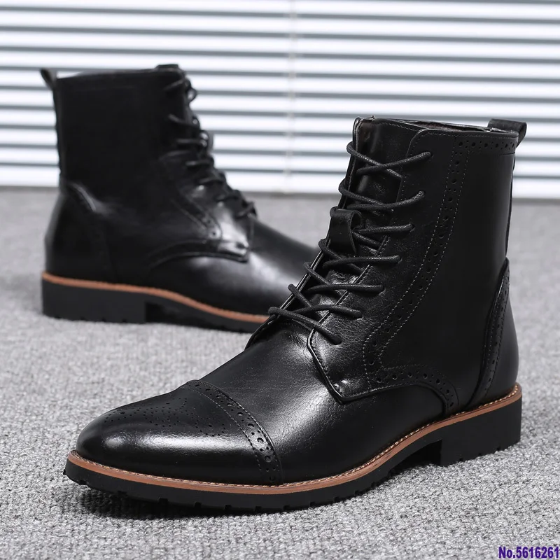 

Collective Men's Lace-up Motorcycle Boots Dress Casual Comfort Chelsea Boot Zapatos Men Shoes Ankle Brogue Boots Black