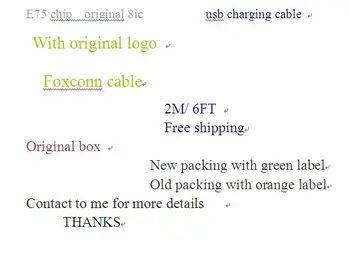 10pcs/lot With packing box 100% Genuine Original 2m/6ft 8ic E75 Chip Sync Data USB charging cable for ihone X 8 7 plus 6 6s 5s 
10pcs/lot With packing box 100% Genuine Original 2m/6ft 8ic E75 Chip Sync Data USB charging cable for ihone X 8 7 plus 6 6s 5s