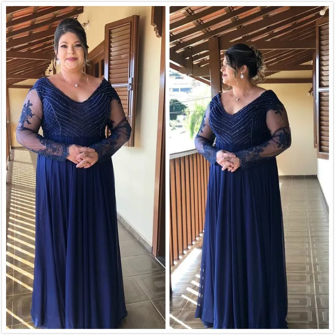 Arabic Navy Blue Cheap Mother Of Bride Dresses Deep V-neck Beaded Lace Guests Dresses Long Sleeves Evening Formal Party Gowns
Arabic Navy Blue Cheap Mother Of Bride Dresses Deep V-neck Beaded Lace Guests Dresses Long Sleeves Evening Formal Party Gowns