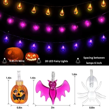 Outdoor Halloween Decorations Lights 10 20 LED Pumpkin Spider Bat Skull String Light Battery Operated for