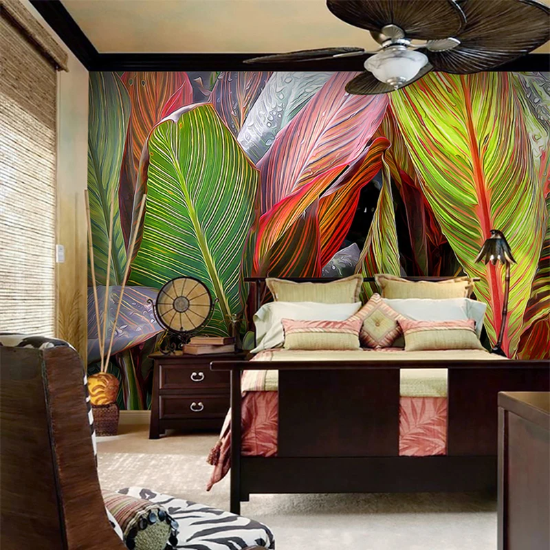 Restaurant-Cafe-Gallery-Art-Wallpaper-3D-Stereo-Rain-Forest-Plants-Color-Banana-Leaves-Mural-Photo-Wallpaper (4)