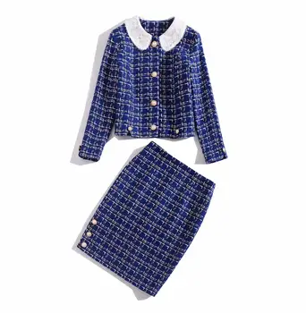 European and American women's clothing 2019 winter new style Long-sleeved single-breasted jacket skirts Plaid blue suit
European and American women's clothing 2019 winter new style Long-sleeved single-breasted jacket skirts Plaid blue suit