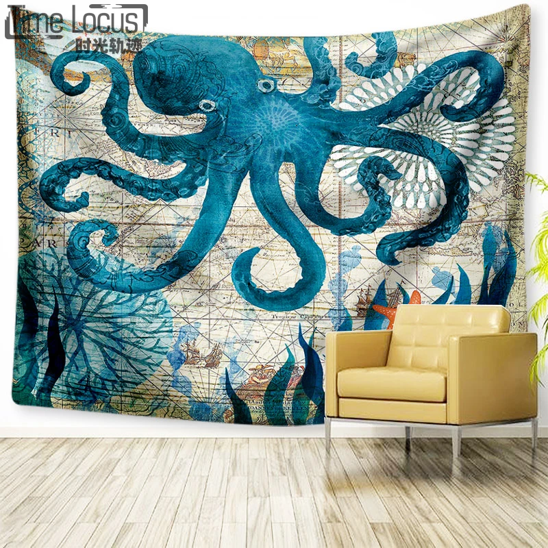 

Marine Organism Wall Hanging Tapestry Throw Towel Home Decorative Turtle Printing Tapestries Blanket Beach Towel Yoga Mat